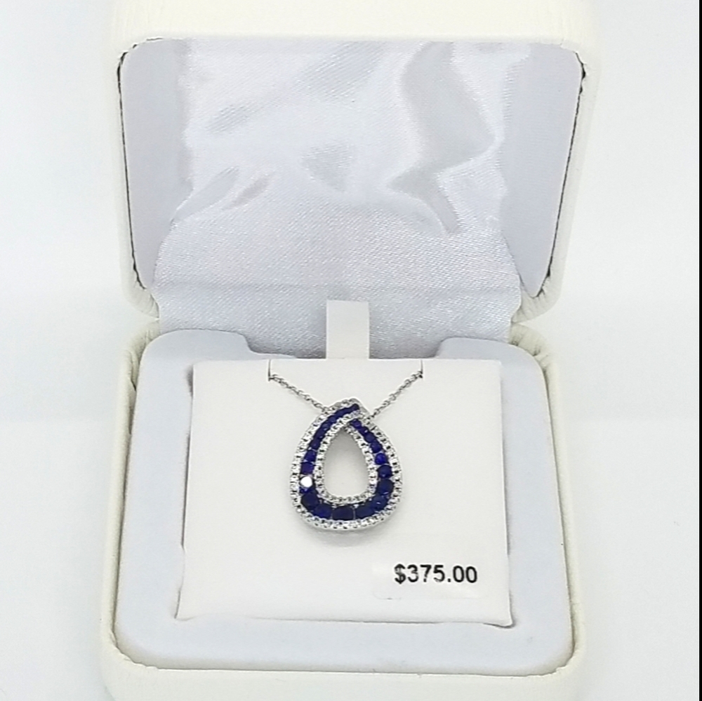 📌 SOLD📌 BLUE SAPPHIRES CUBIC ZIRCONIA PENDANT - Picture 8 of 9